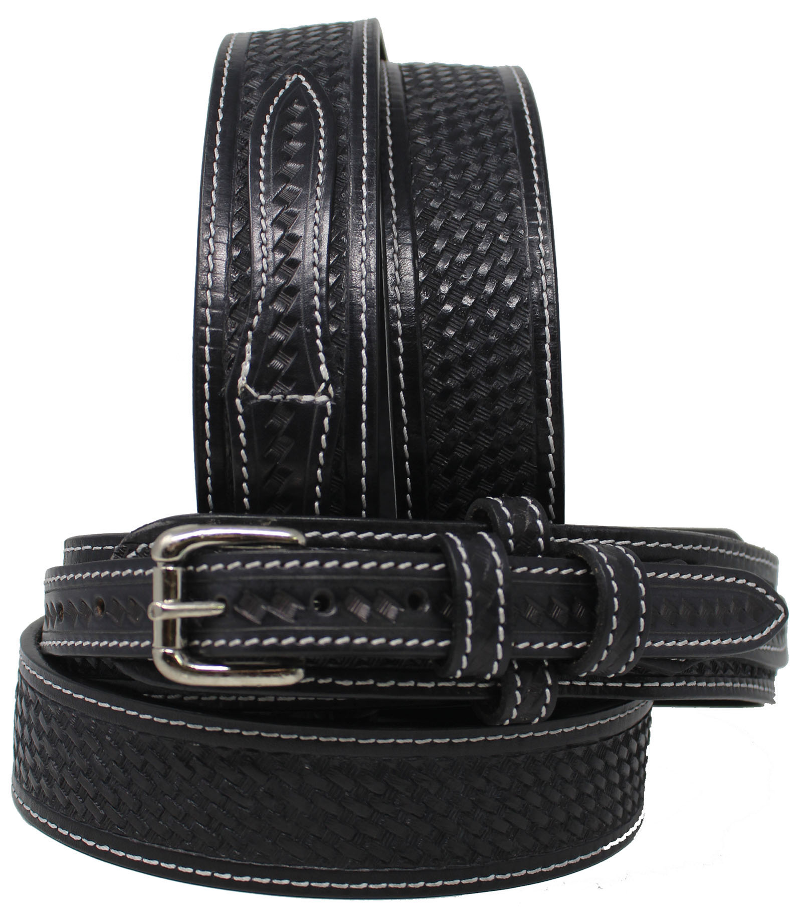 Genuine Full Grain Leather Basketweave Tooled Engraved  Men\'s Leather Western Belt Basket Weave 1.5\