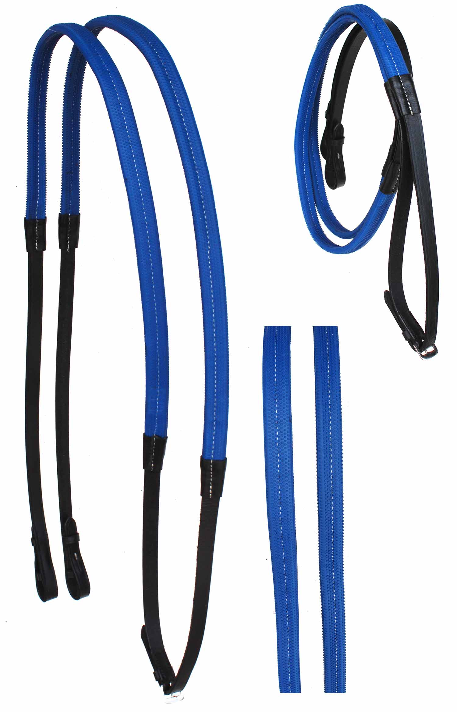 54" Horse English Black Leather Rubber Grip Schooling TRAINING Reins 805LR23 - Picture 7 of 15