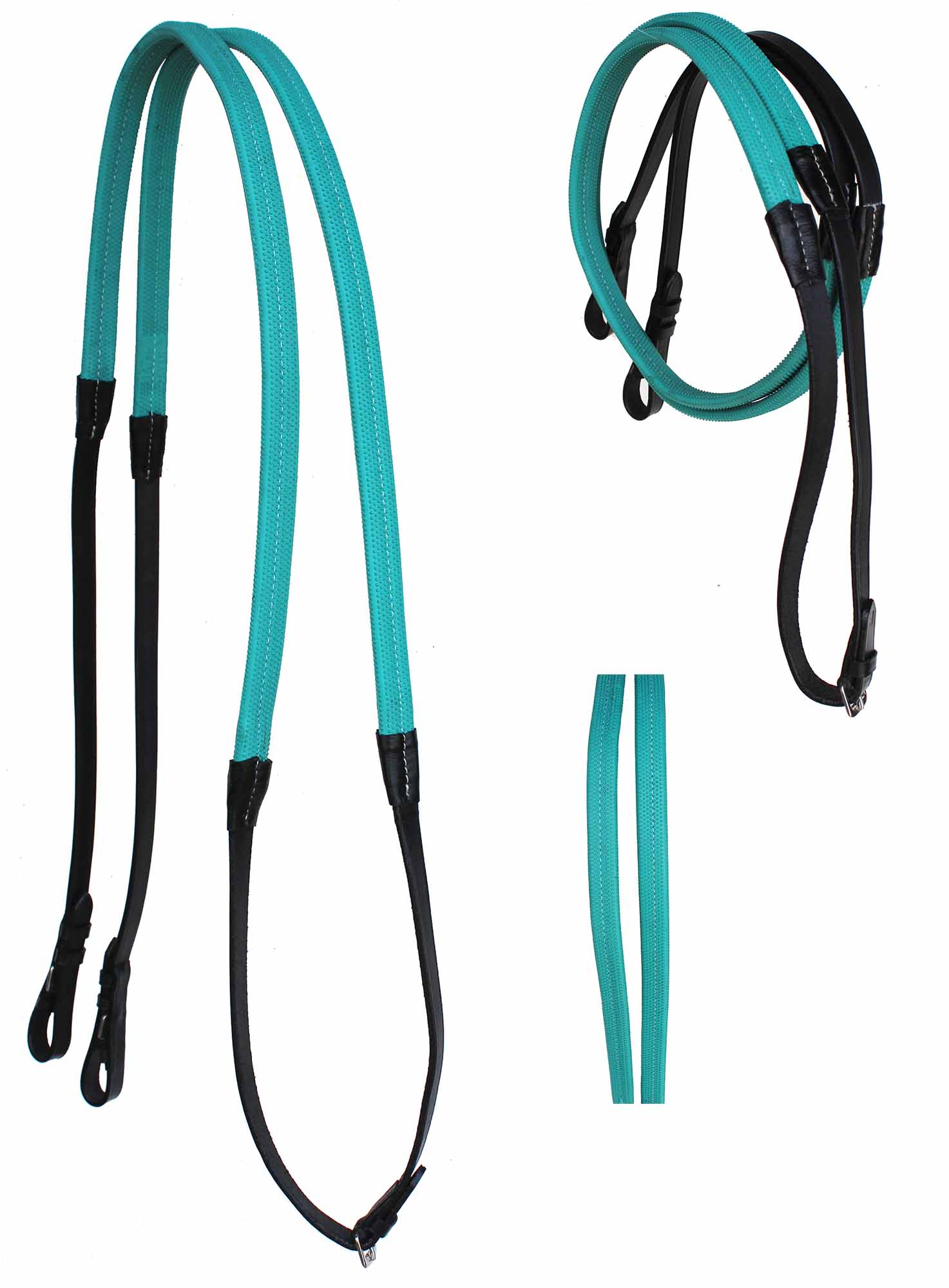 54" Horse English Black Leather Rubber Grip Schooling TRAINING Reins 805LR23 - Picture 10 of 15