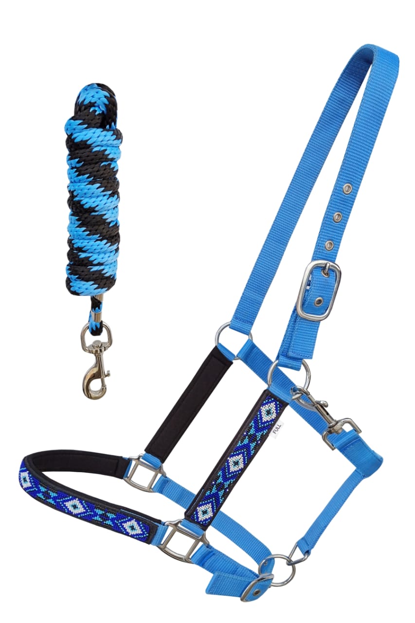 Halter de nailon con cuentas de caballo enchapado en níquel herrajes con cuerda de plomo tachuela azul 606175 - Imagen 12 de 15