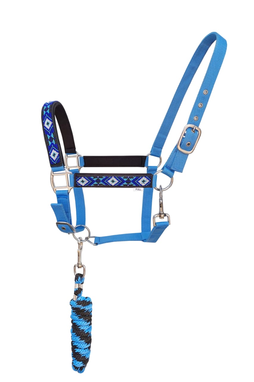 Halter de nailon con cuentas de caballo enchapado en níquel herrajes con cuerda de plomo tachuela azul 606175 - Imagen 13 de 15