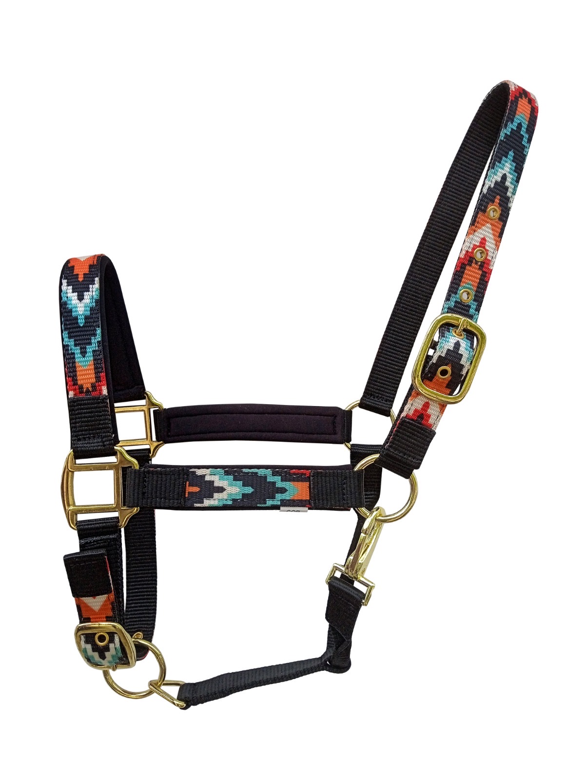 Nylon Horse Black Multicolor Patterned Neoprene Padded Adjustable Halter 606190v