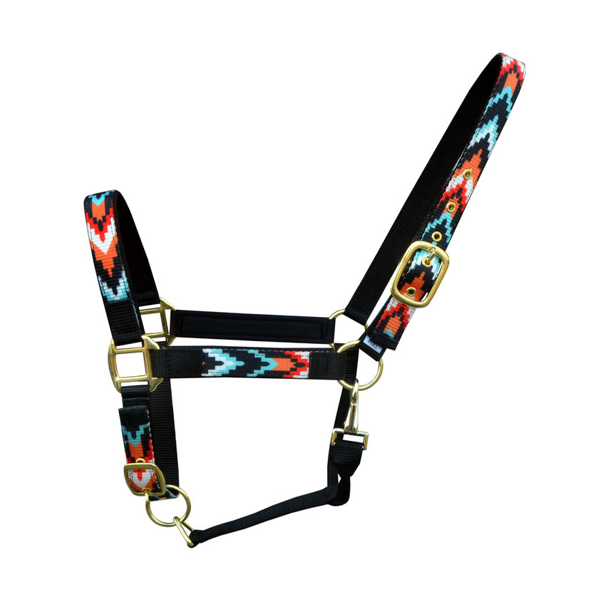 Nylon Horse Black Multicolor Patterned Neoprene Padded Adjustable Halter 606190v