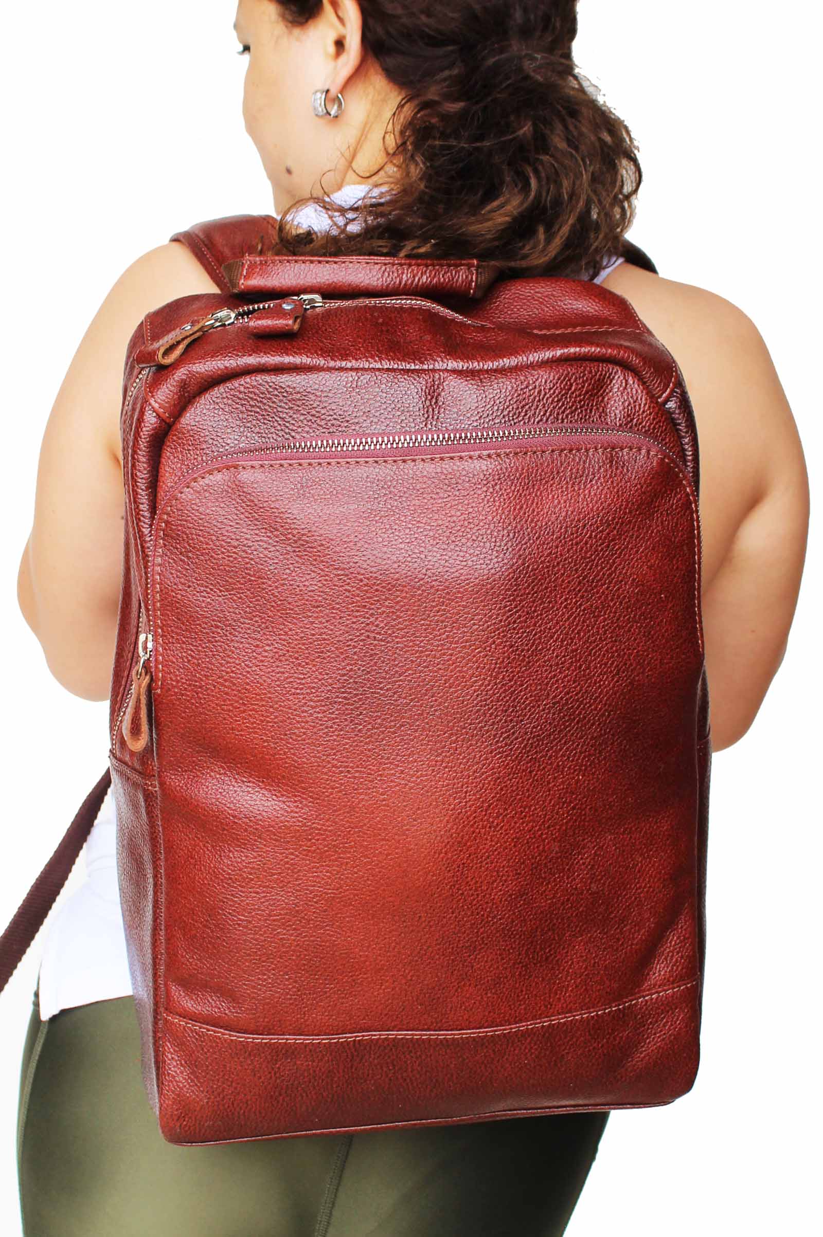 Full-Grain Pebbled Leather Casual Travel Work Backpack Laptop 18AXB09 - Picture 14 of 22