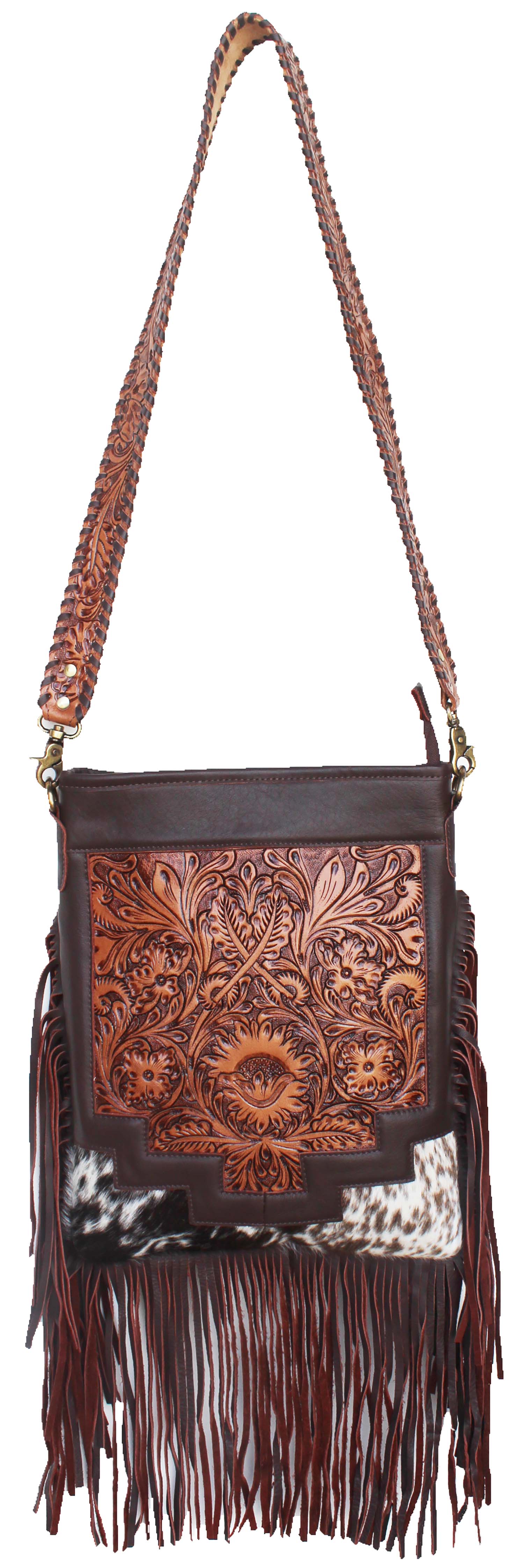 Women's Western Cowhide Leather Concealed Carry Crossbody Bag Purse 18JQH01