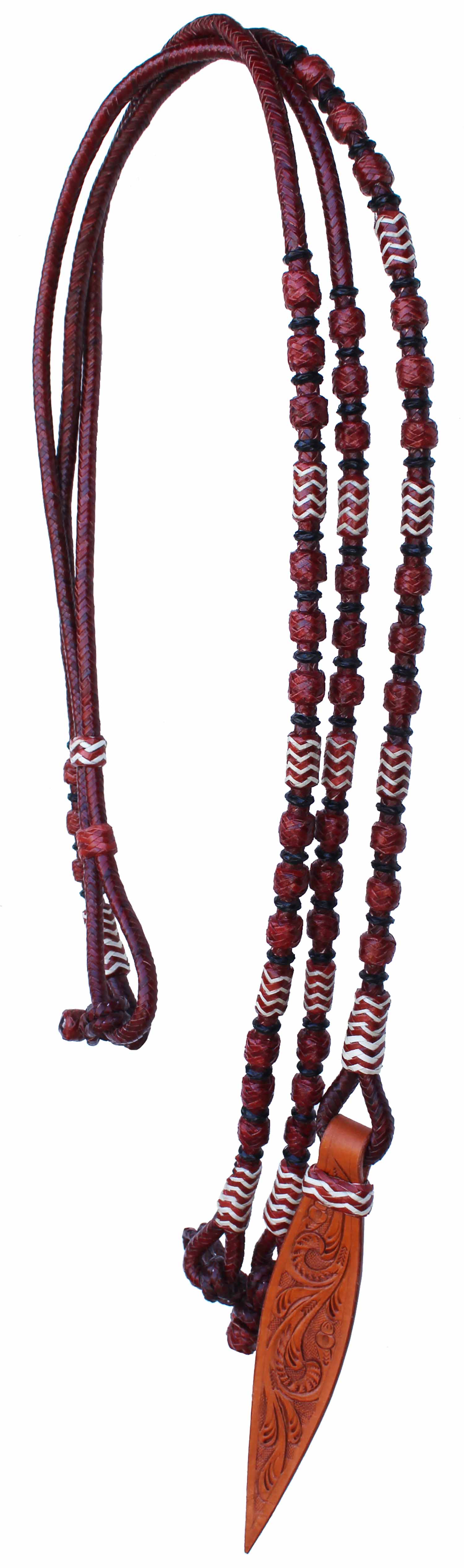 Horse Western Tack Leather Rawhide Romel Romal Reins Tooled Popper 66BT - Picture 5 of 15