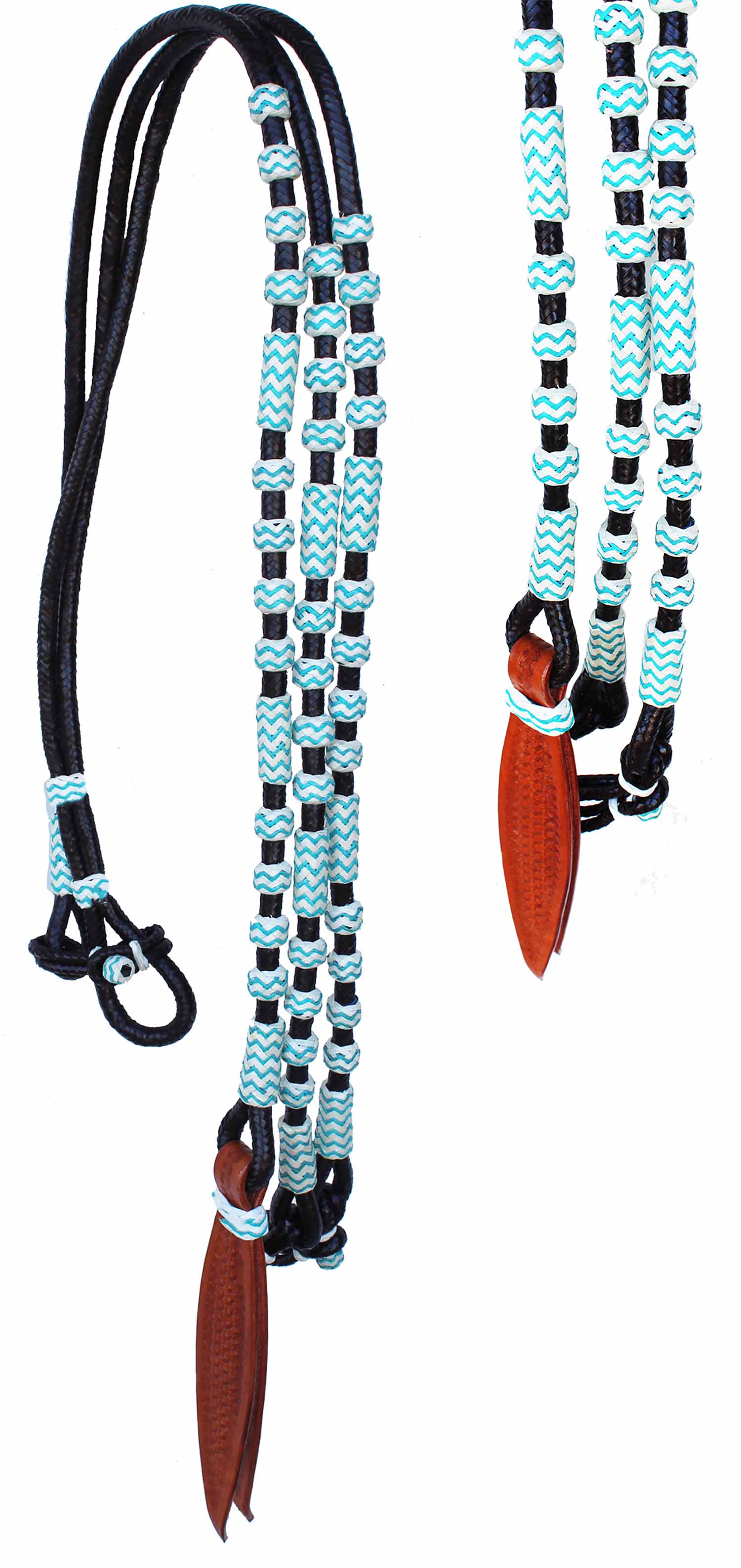 Horse Western Tack Leather Rawhide Romel Romal Reins Tooled Popper 66BT - Picture 3 of 15