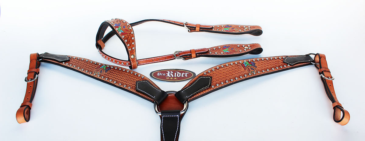 Horse Saddle Tack Bridle Western Leather Headstall BreastCollar 78130A - Picture 1 of 4