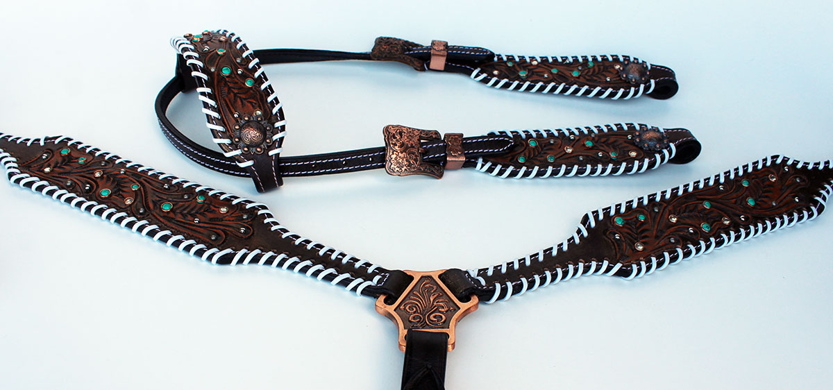 Equine Horse Sattel Tack Trense Western Leder Kopfstück Brusthalsband 78170A - Bild 2 von 4