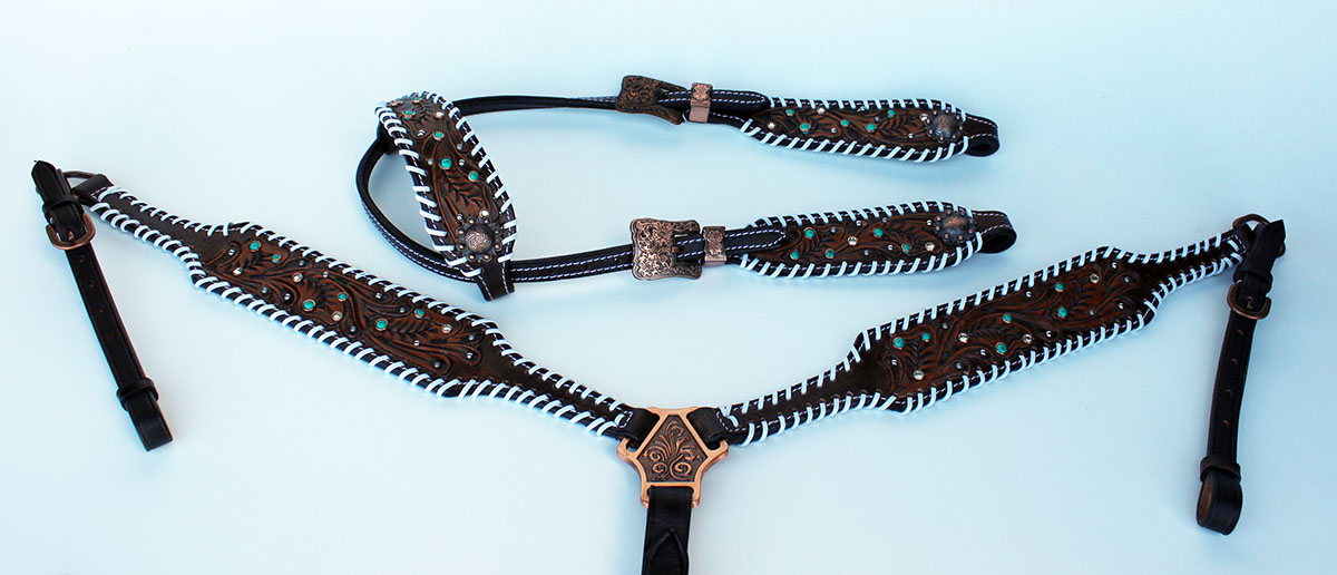 Equine Horse Sattel Tack Trense Western Leder Kopfstück Brusthalsband 78170A - Bild 1 von 4