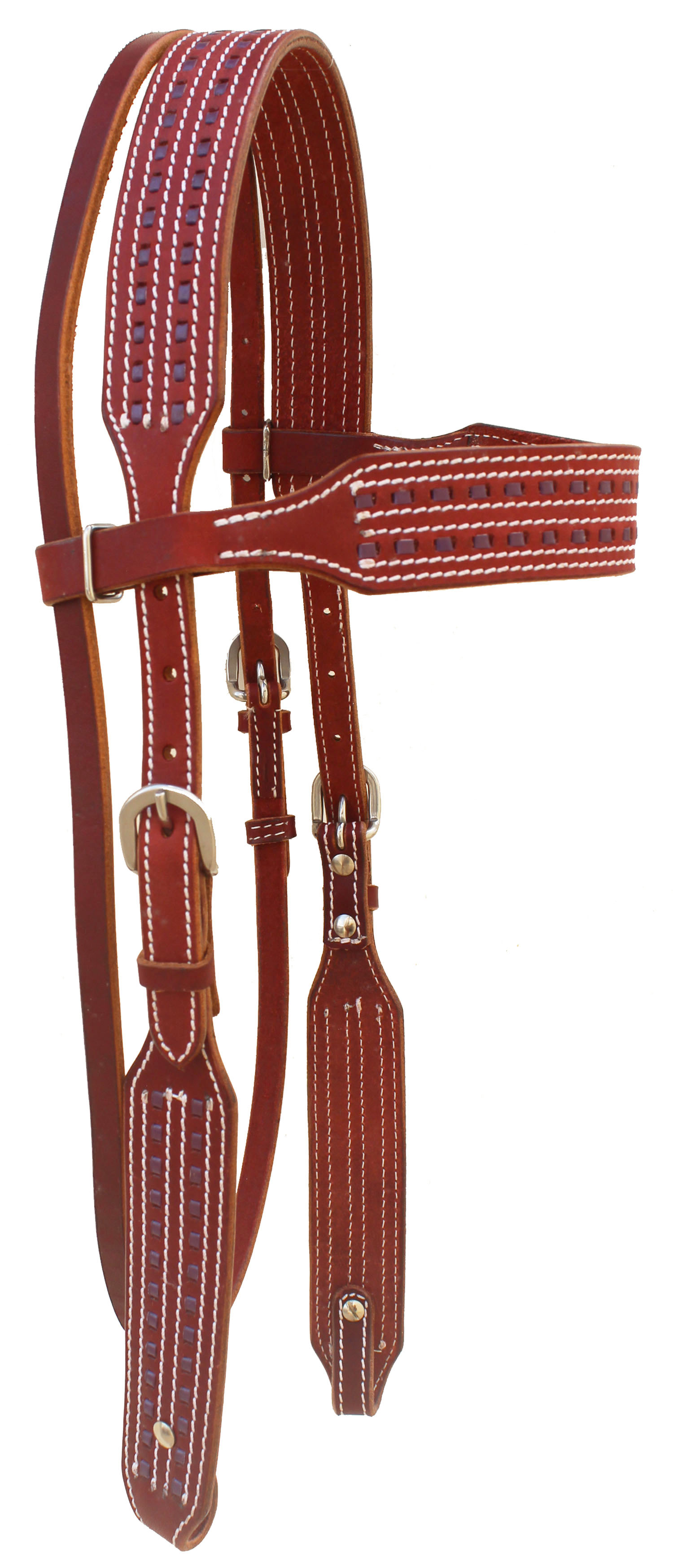 Horse Harness Leather Western Purple Buckstitch Browband Headstall Bridle