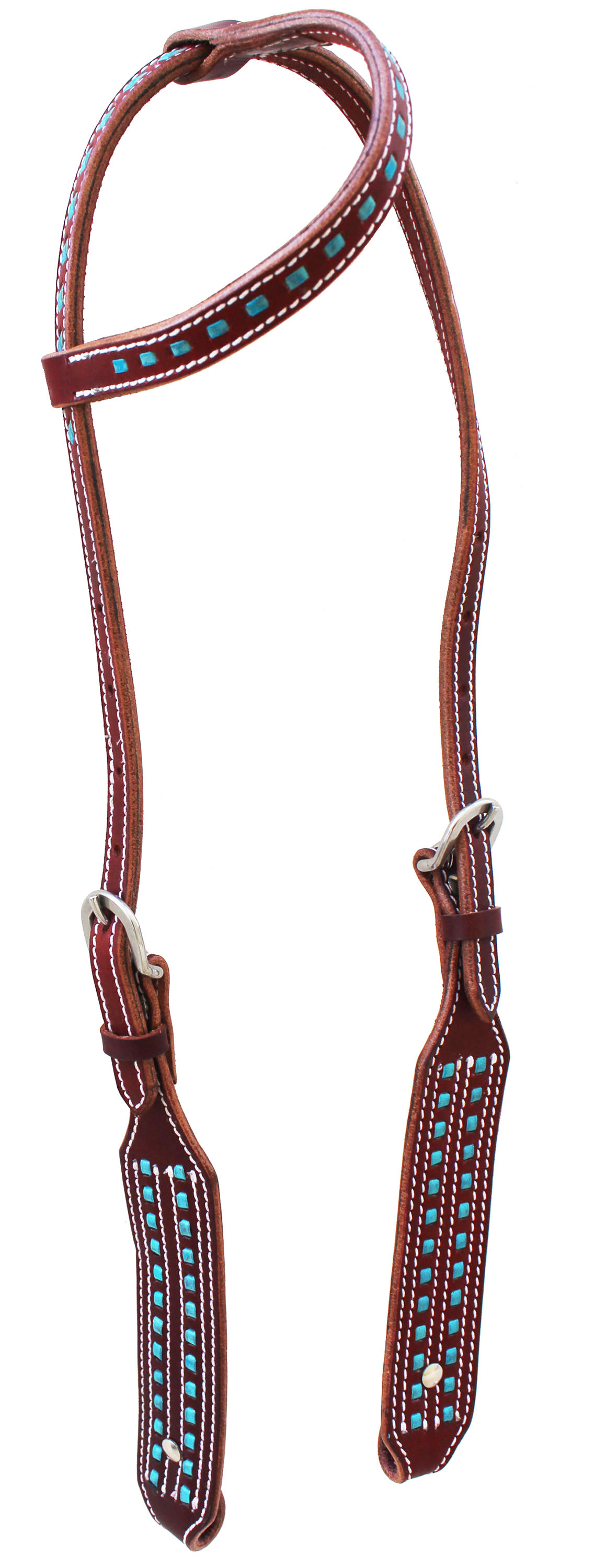 Horse Harness Leather Western Turquoise Buckstitch One Ear Headstall Bridle - Picture 1 of 4