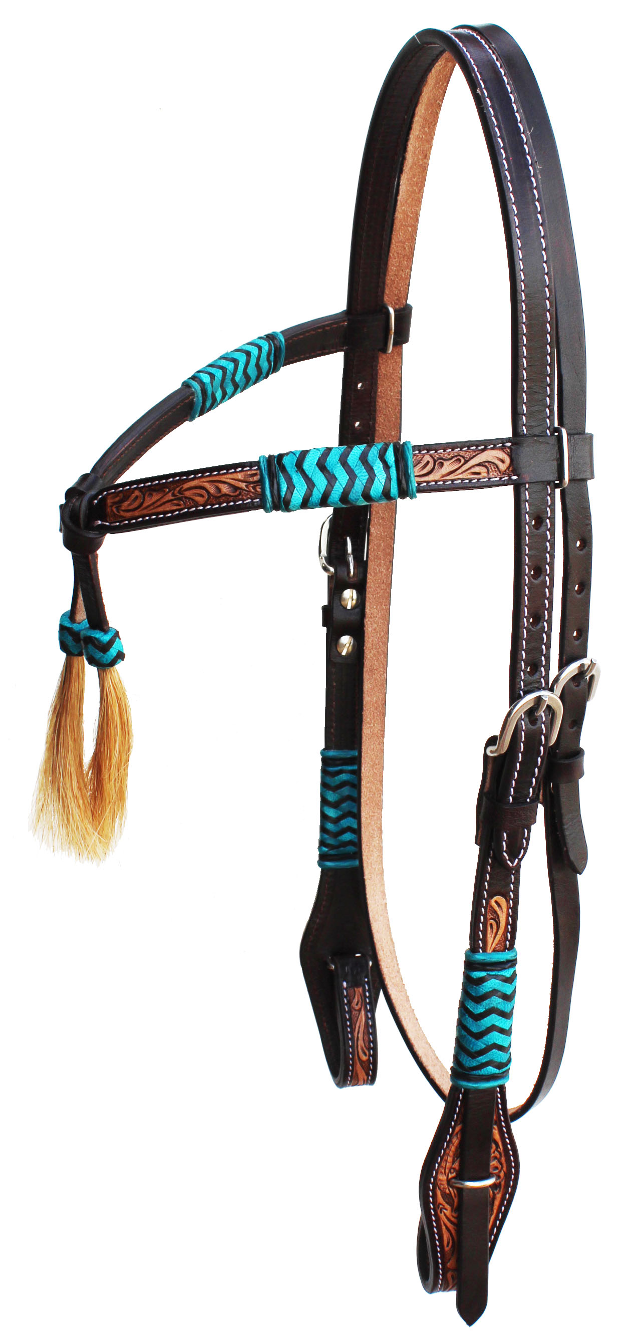 Pferd Western verziertes Leder Stirnband Kopfstück Trense 78FKHB - Bild 5 von 10