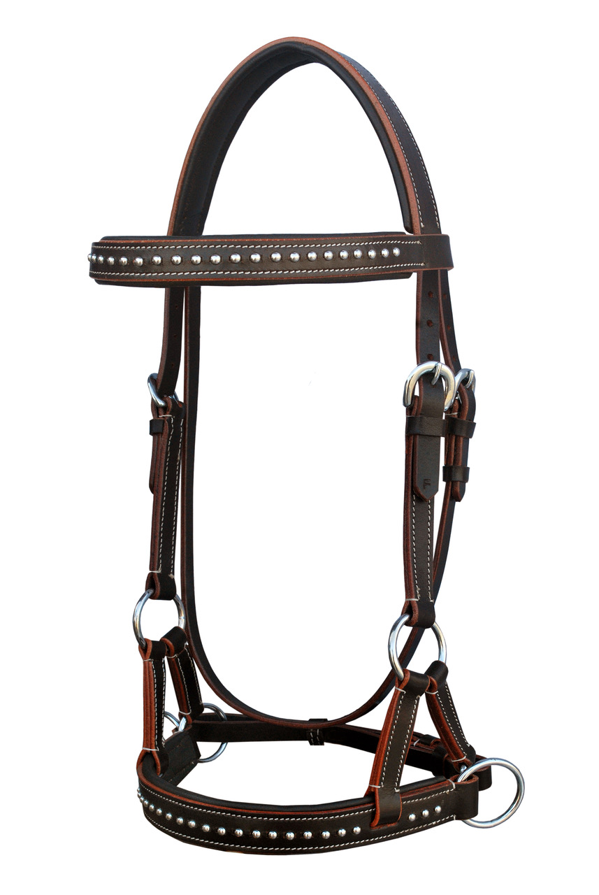 CHALLENGER Horse Western English Leather Beaded Bitless Sidepull Bridle Reins 77RS16TN-F 