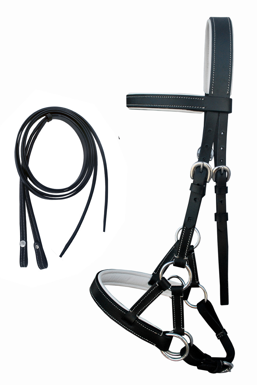 Horse Western Brown Leather Training Tack Bitless Sidepull Bridle Reins 7711 - Picture 8 of 11