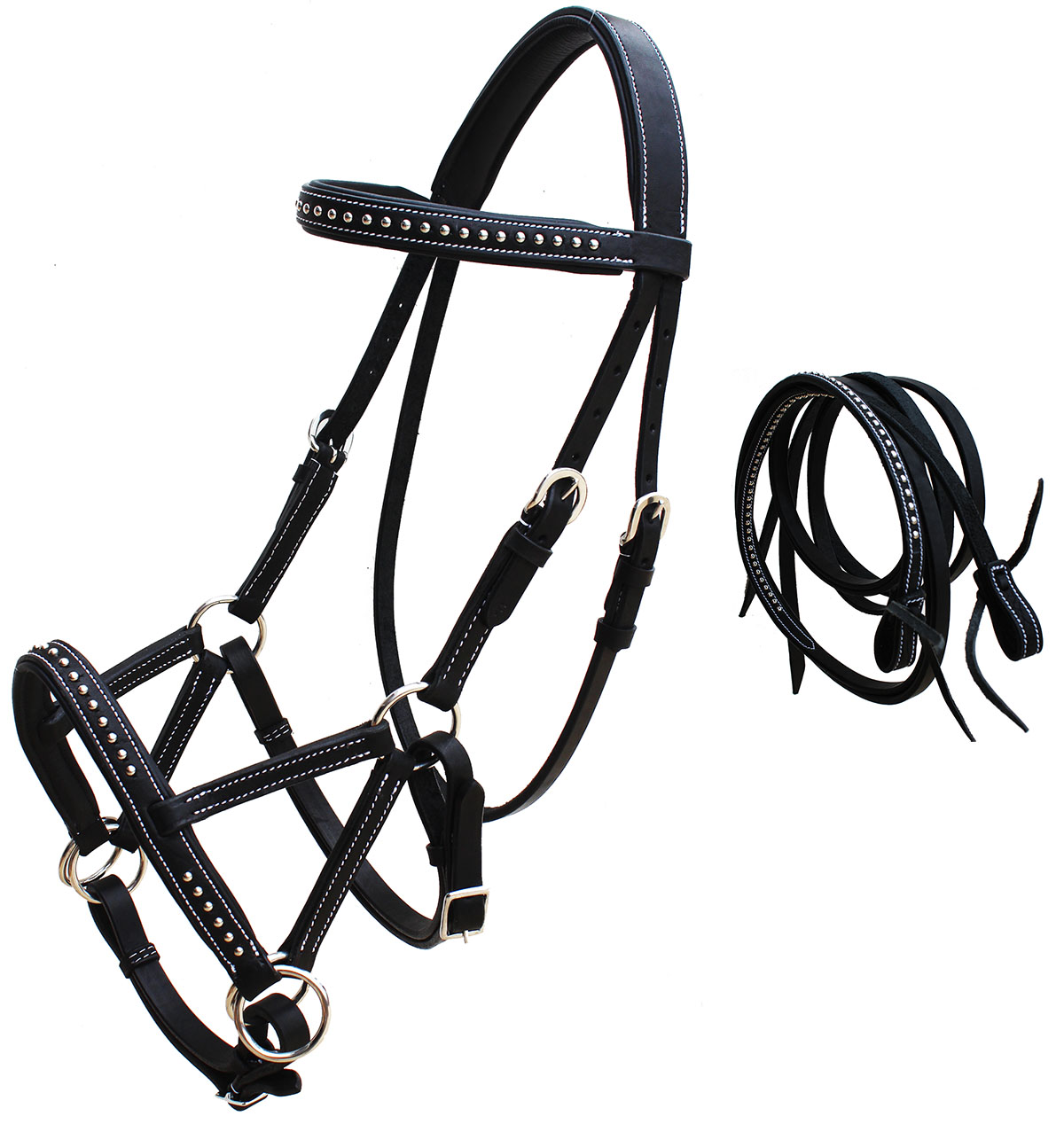 Riendas de brida lateral sin brocas tachonadas de cuero occidental para caballo 77RS03 - Imagen 5 de 12