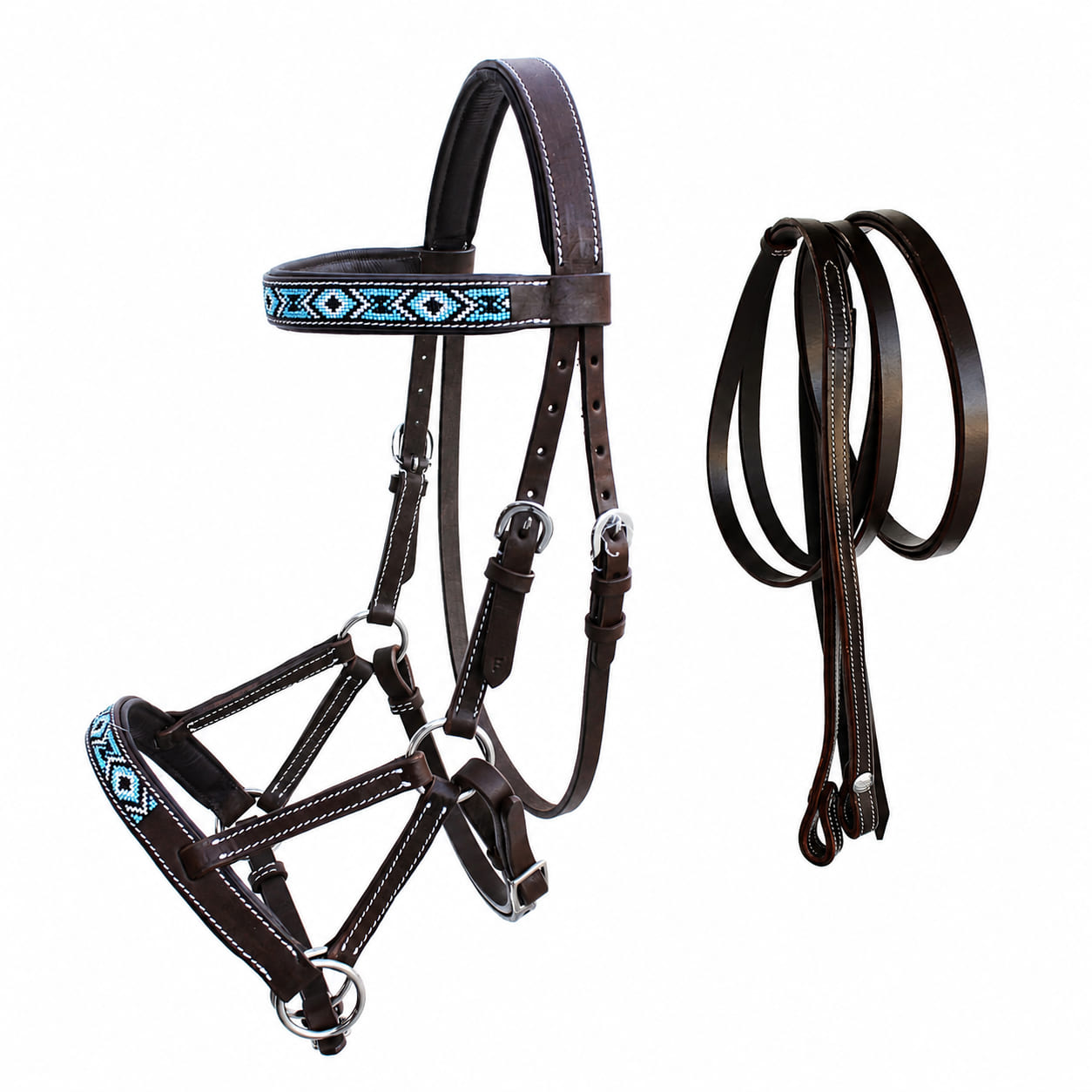 Briglia Senza Morso Sidepull In Pelle Girasole &ndash; Hackamore Con Redini, Taglia Cavallo Medio
