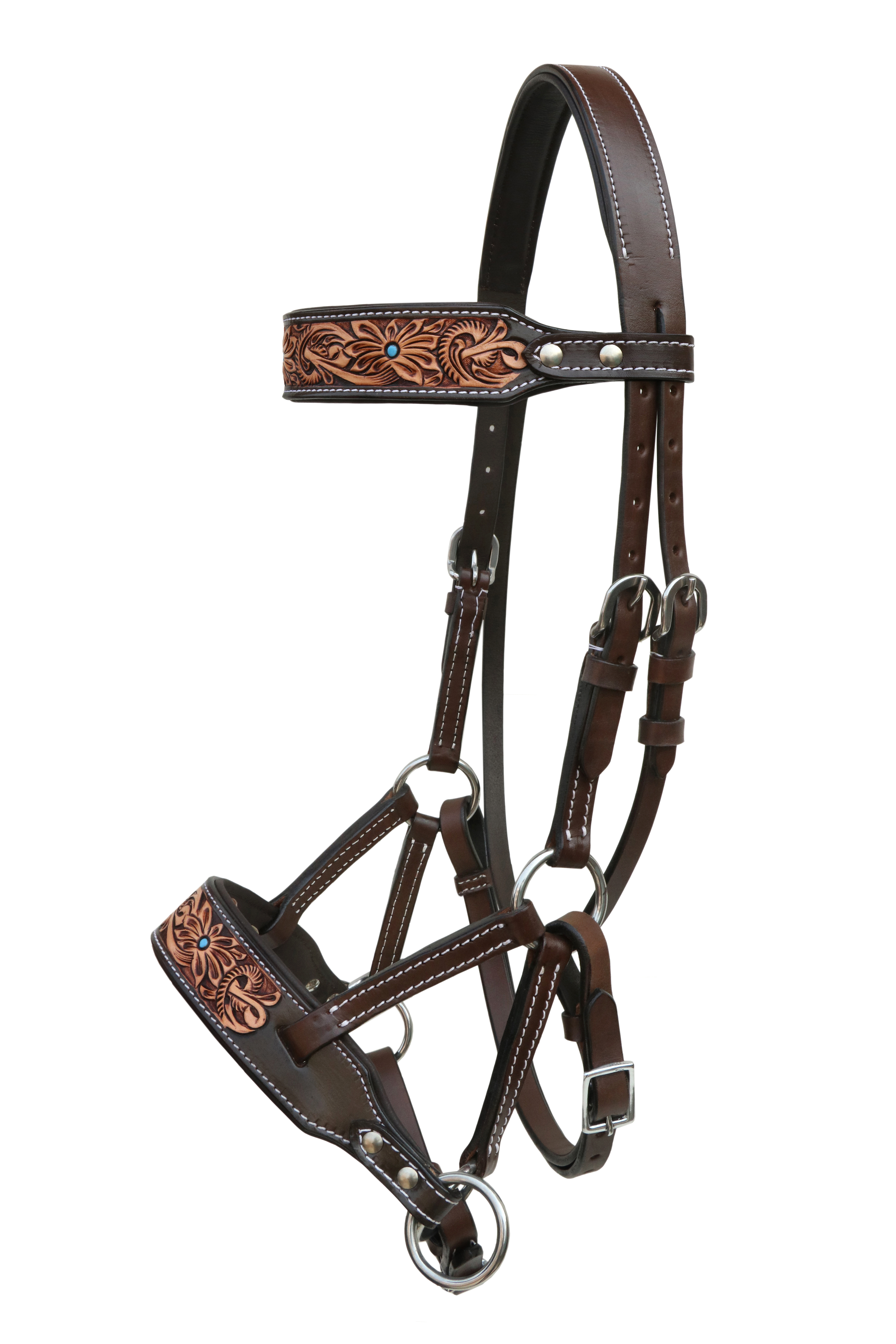 Pferd Western hellbraun Leder gepolstert gebisslos Training Sidepull Trense Zügel - Bild 47 von 48