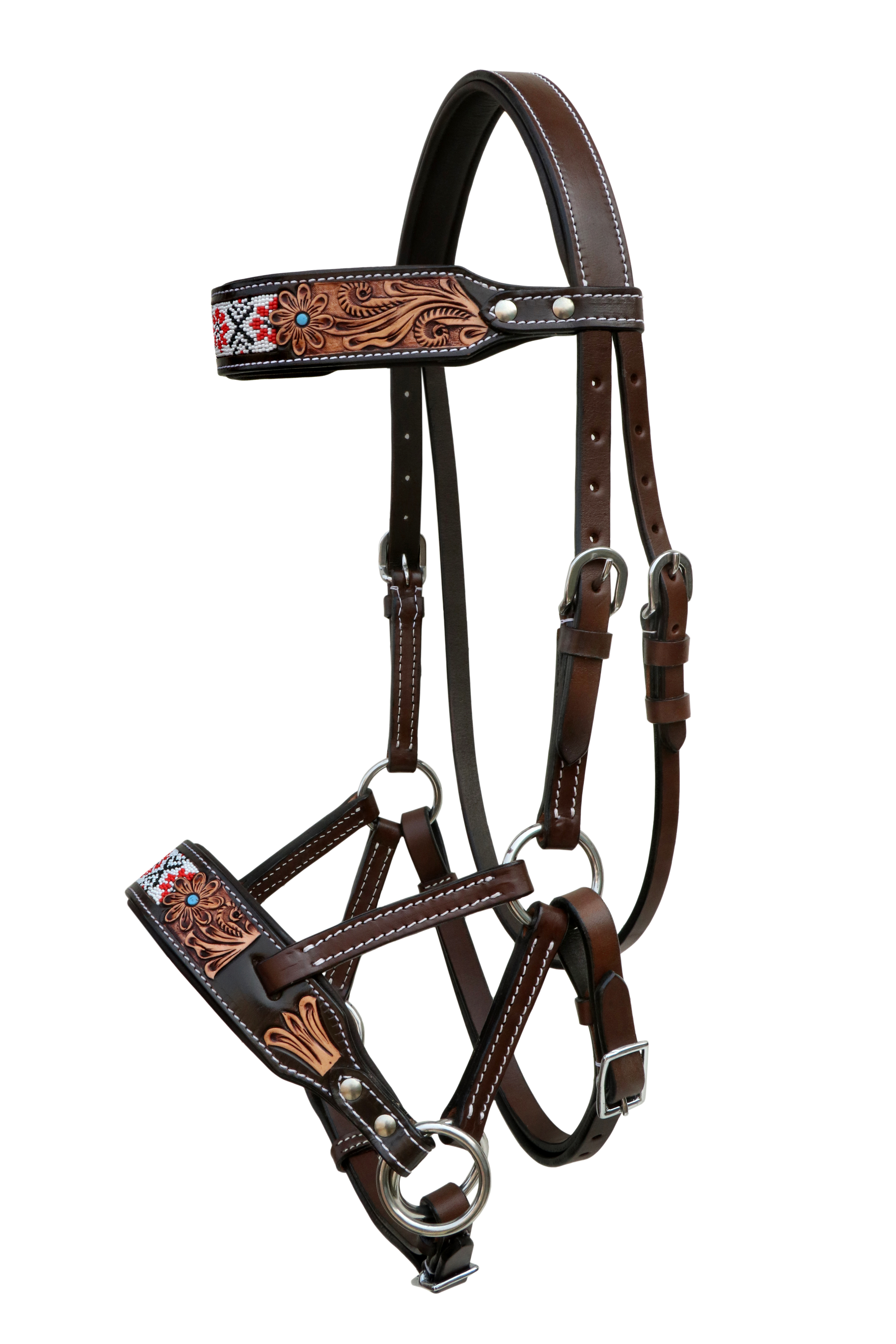 Pferd Western hellbraun Leder gepolstert gebisslos Training Sidepull Trense Zügel - Bild 23 von 48