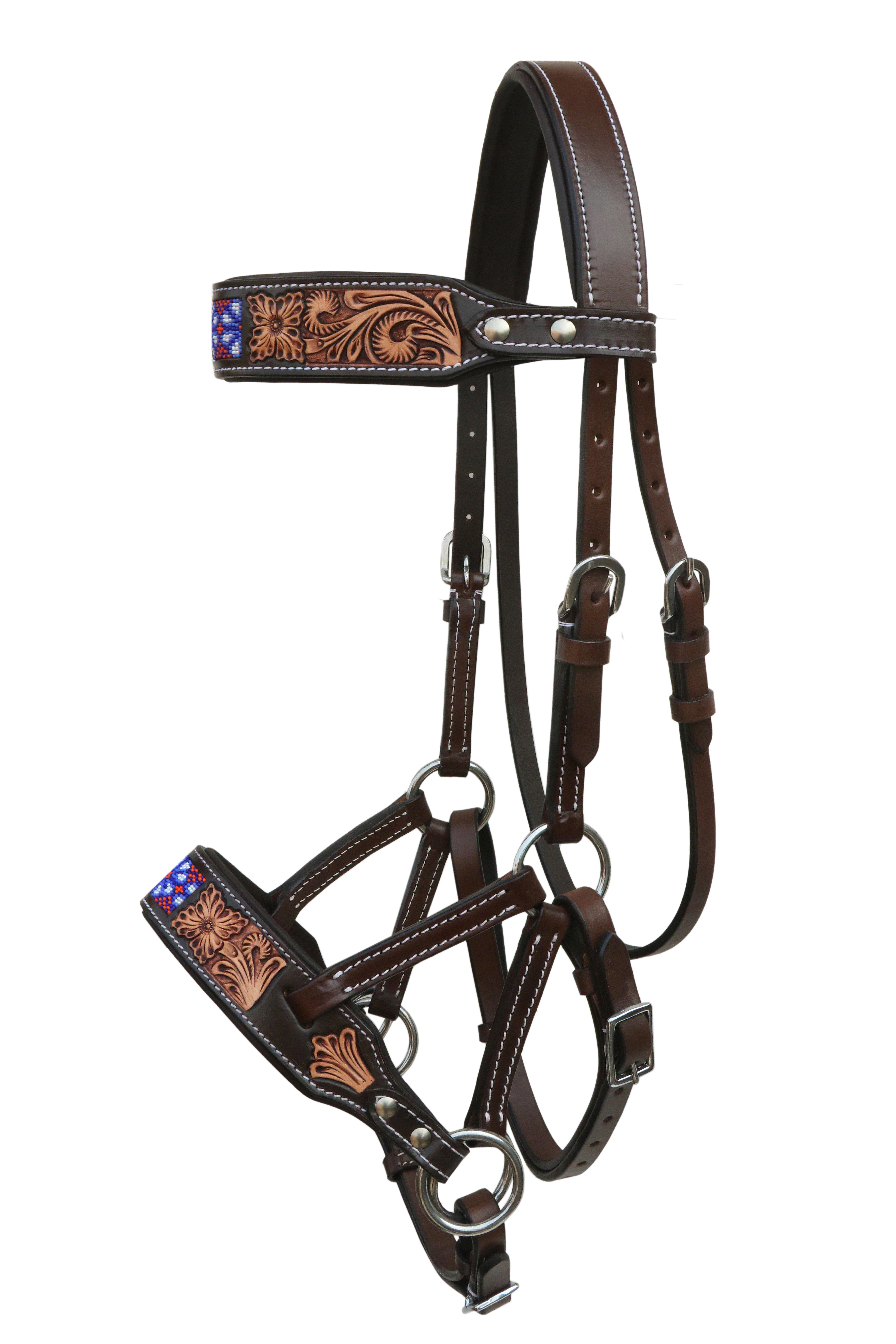 Pferd Western hellbraun Leder gepolstert gebisslos Training Sidepull Trense Zügel - Bild 19 von 48
