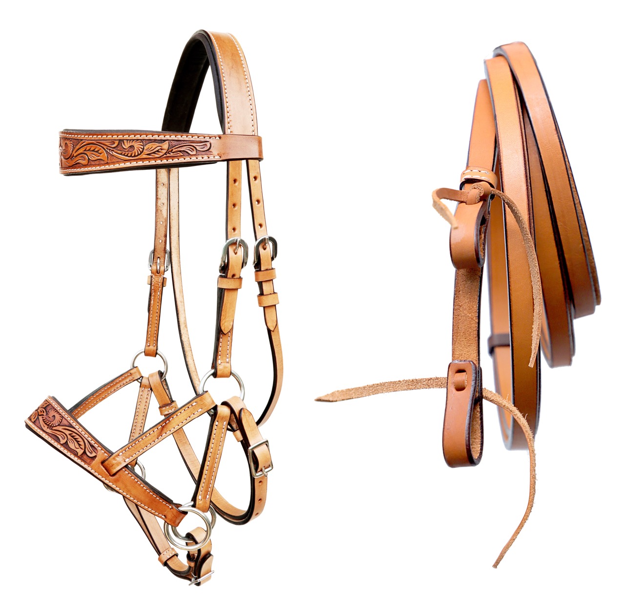 Pferd Western hellbraun Leder gepolstert gebisslos Training Sidepull Trense Zügel - Bild 29 von 48