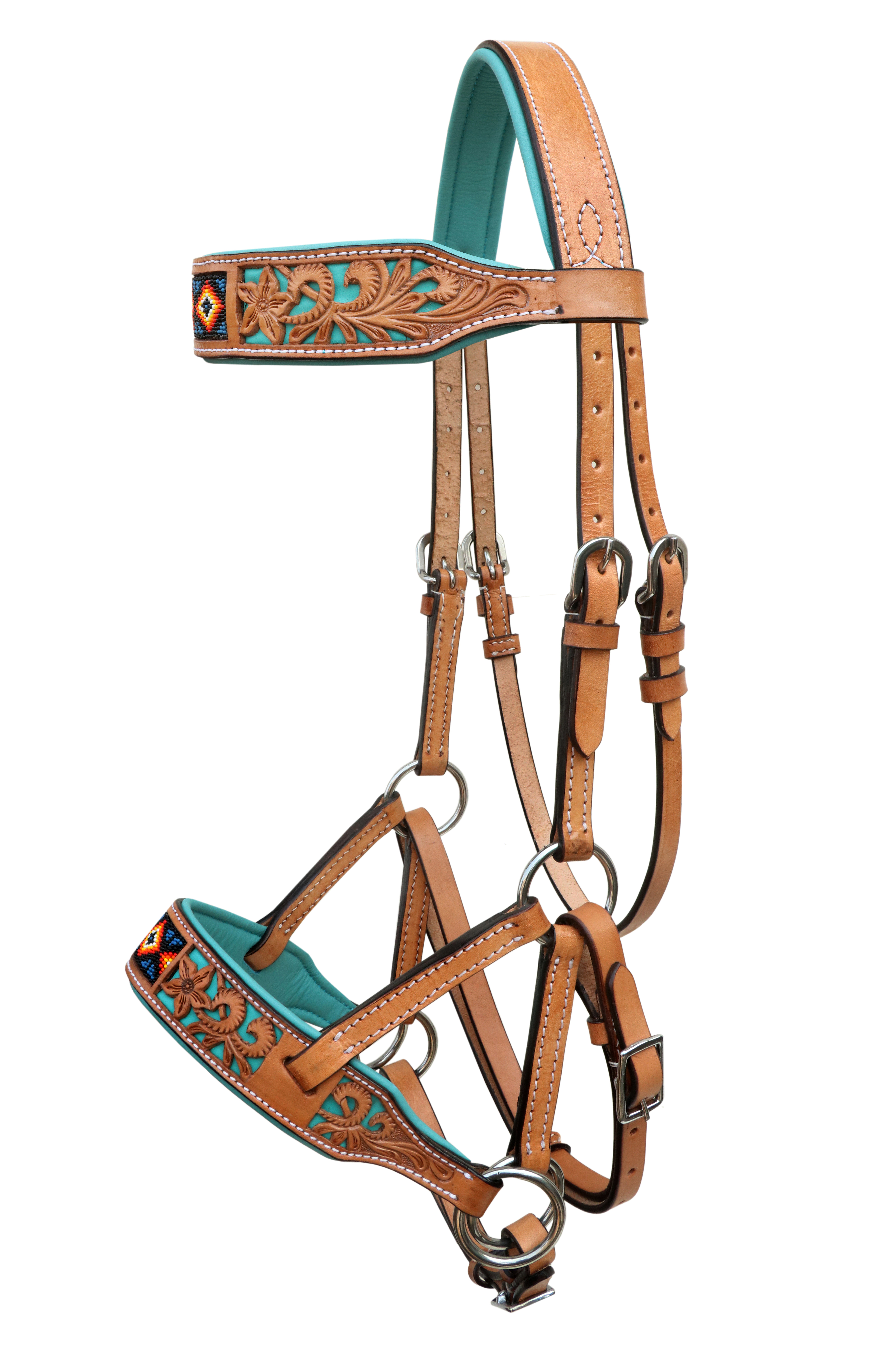 Pferd Western hellbraun Leder gepolstert gebisslos Training Sidepull Trense Zügel - Bild 27 von 48