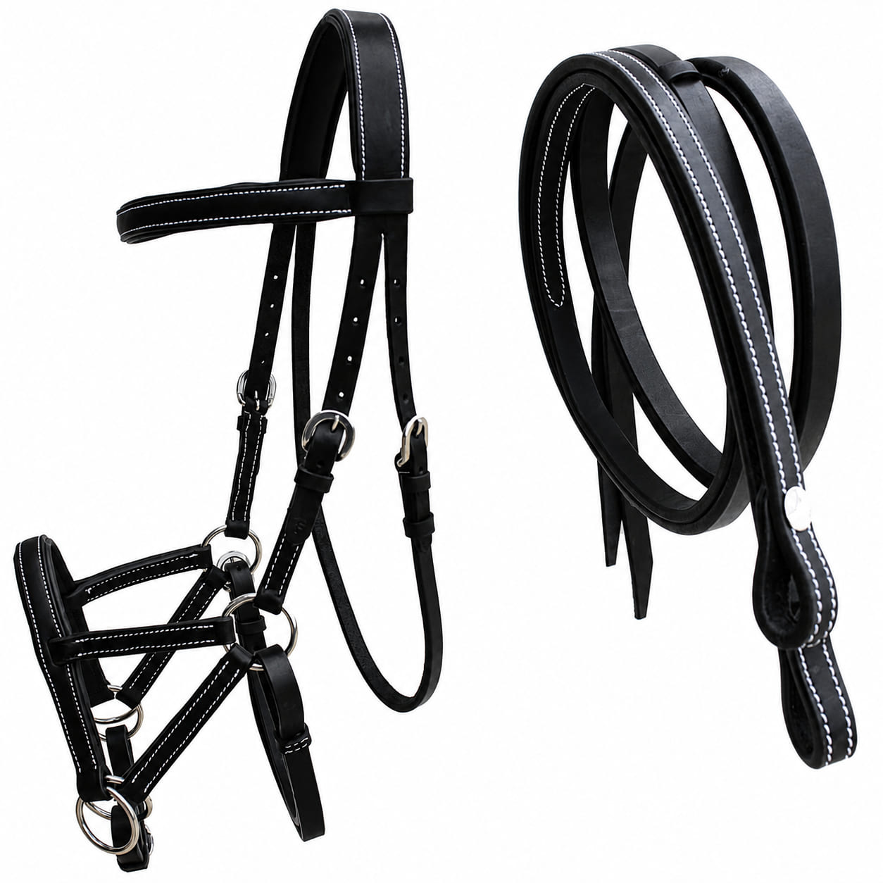 Briglia Sidepull Bitless In Pelle Nera Per Cavallo – Finimento Western/Inglese - Foto 4