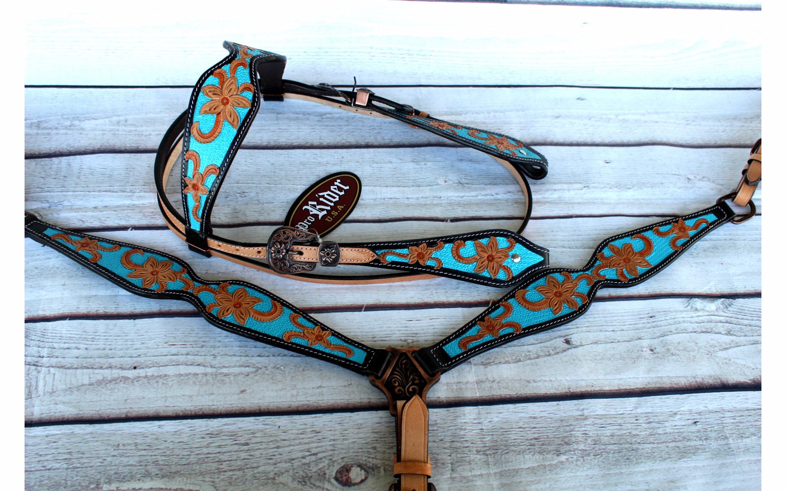 Horse Tack Bridle Western Leather Headstall Breastcollar Turquoise
