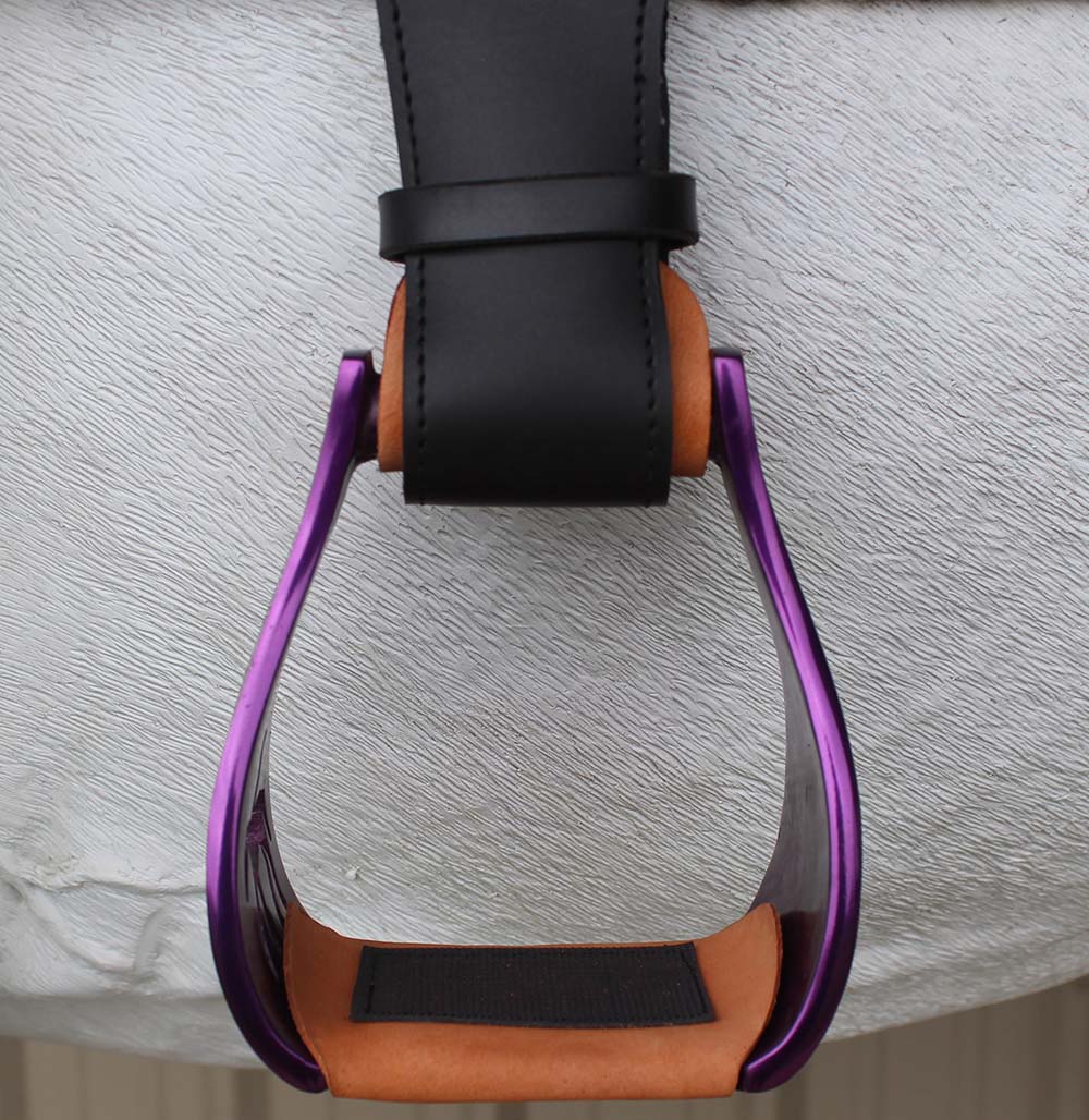 Horse Western Saddle Turquoise Aluminium Bell Engraved Cut-Out Stirrups 51146v - Picture 10 of 12