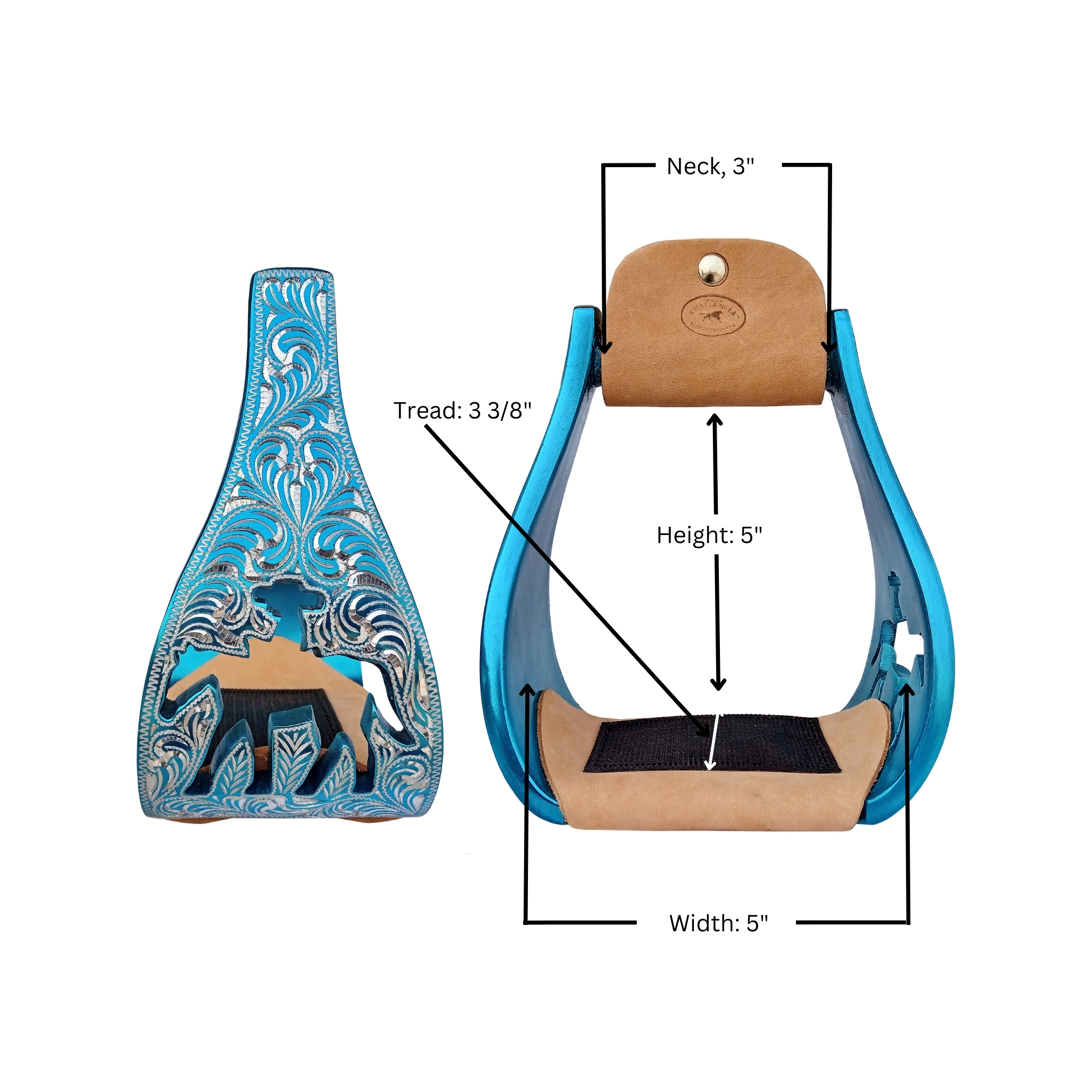 Horse Western Saddle Turquoise Aluminium Bell Engraved Cut-Out Stirrups 51146v - Picture 12 of 12