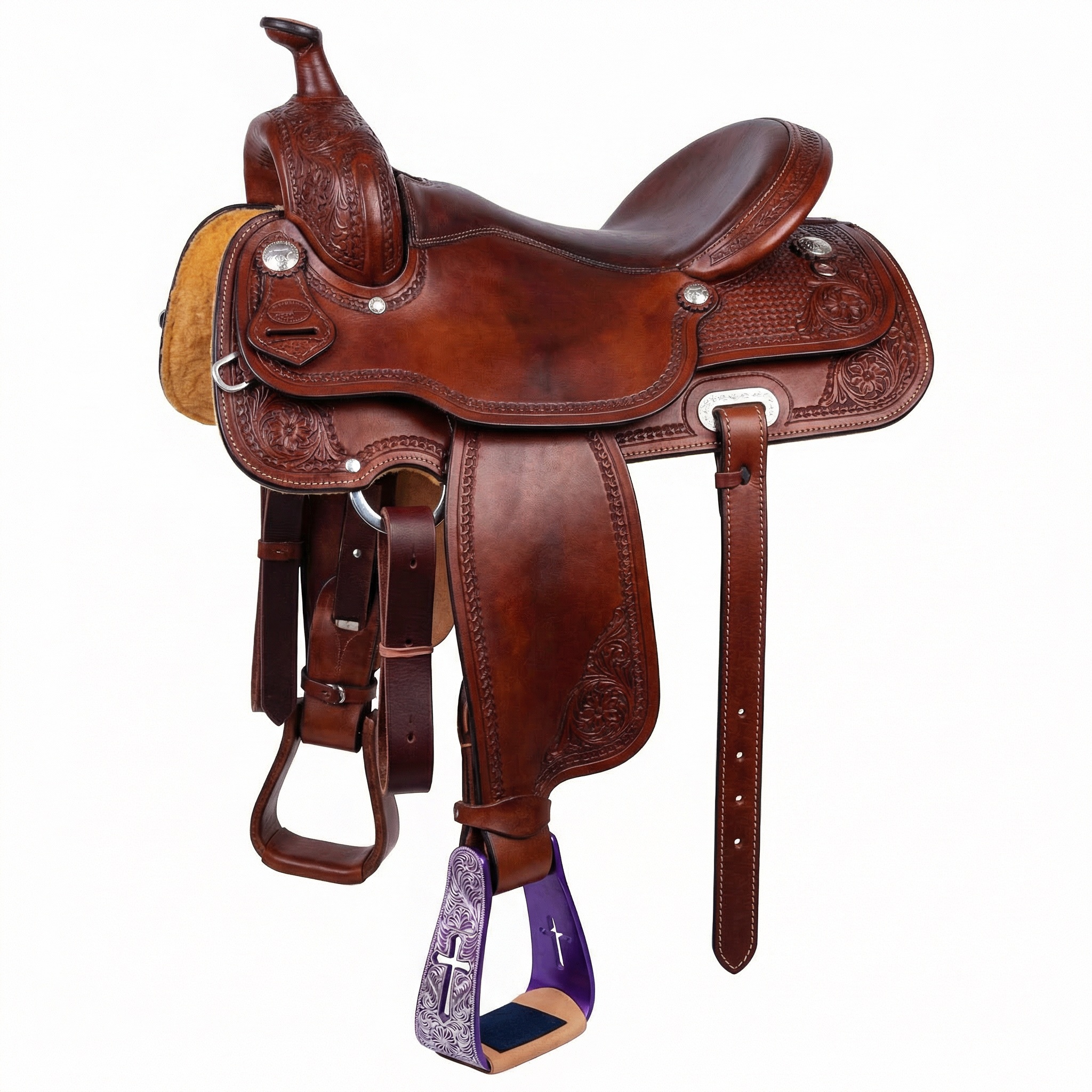 Horse Saddle Stirrups Western Lightweight Aluminum Engraved Cross