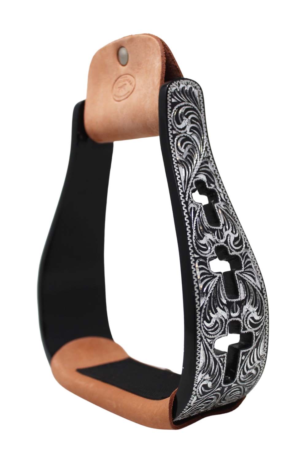 Western Show Pferdesattel Steigbügel Aluminium Leder Lauffläche Kreuz graviert 5145v - Bild 9 von 21