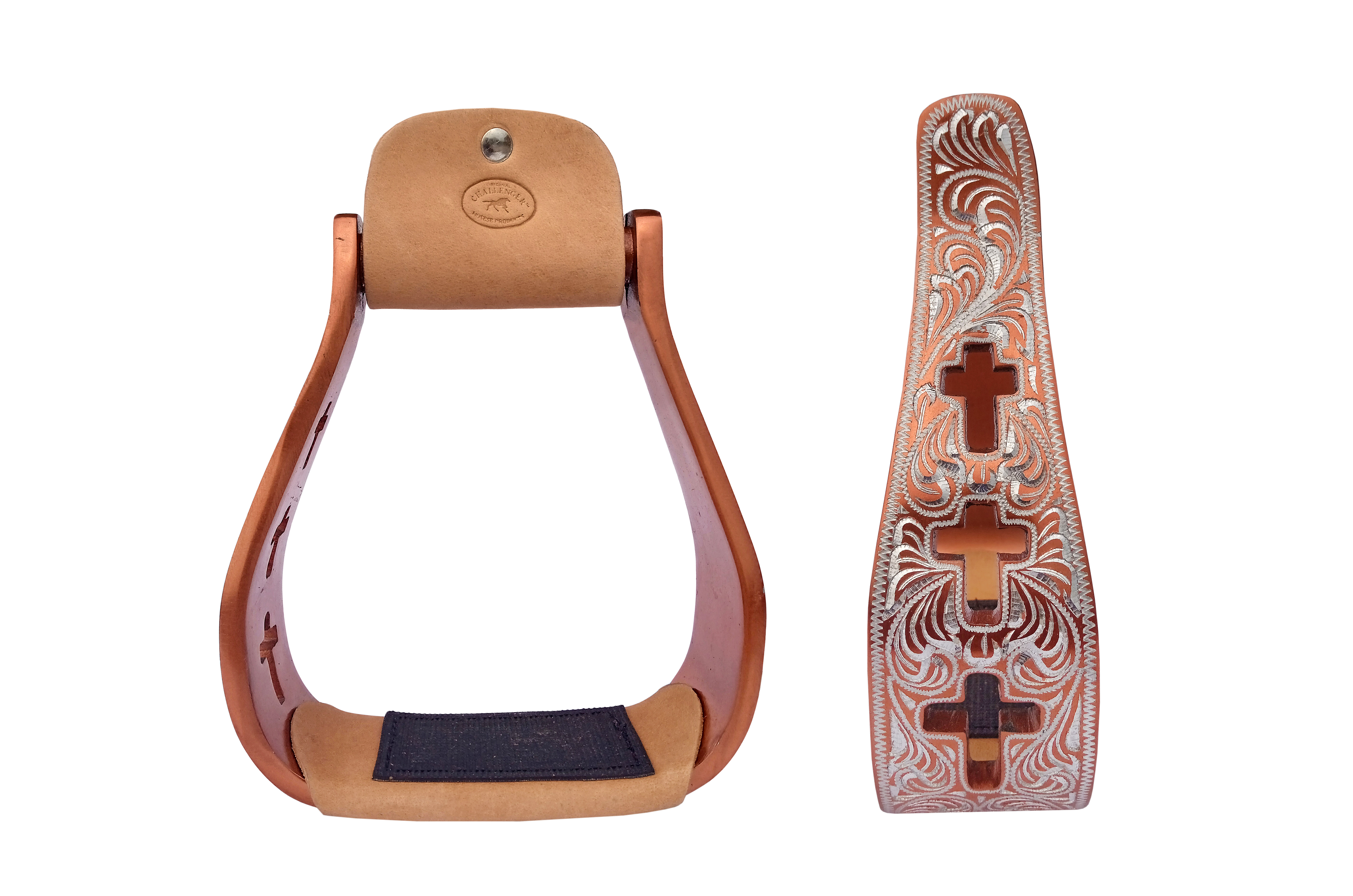 Western Show Pferdesattel Steigbügel Aluminium Leder Lauffläche Kreuz graviert 5145v - Bild 11 von 21