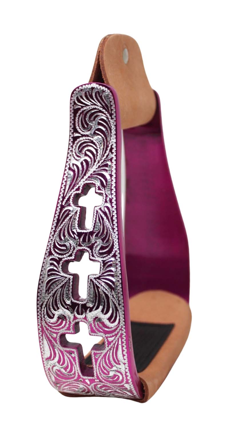 Western Show Pferdesattel Steigbügel Aluminium Leder Lauffläche Kreuz graviert 5145v - Bild 17 von 21