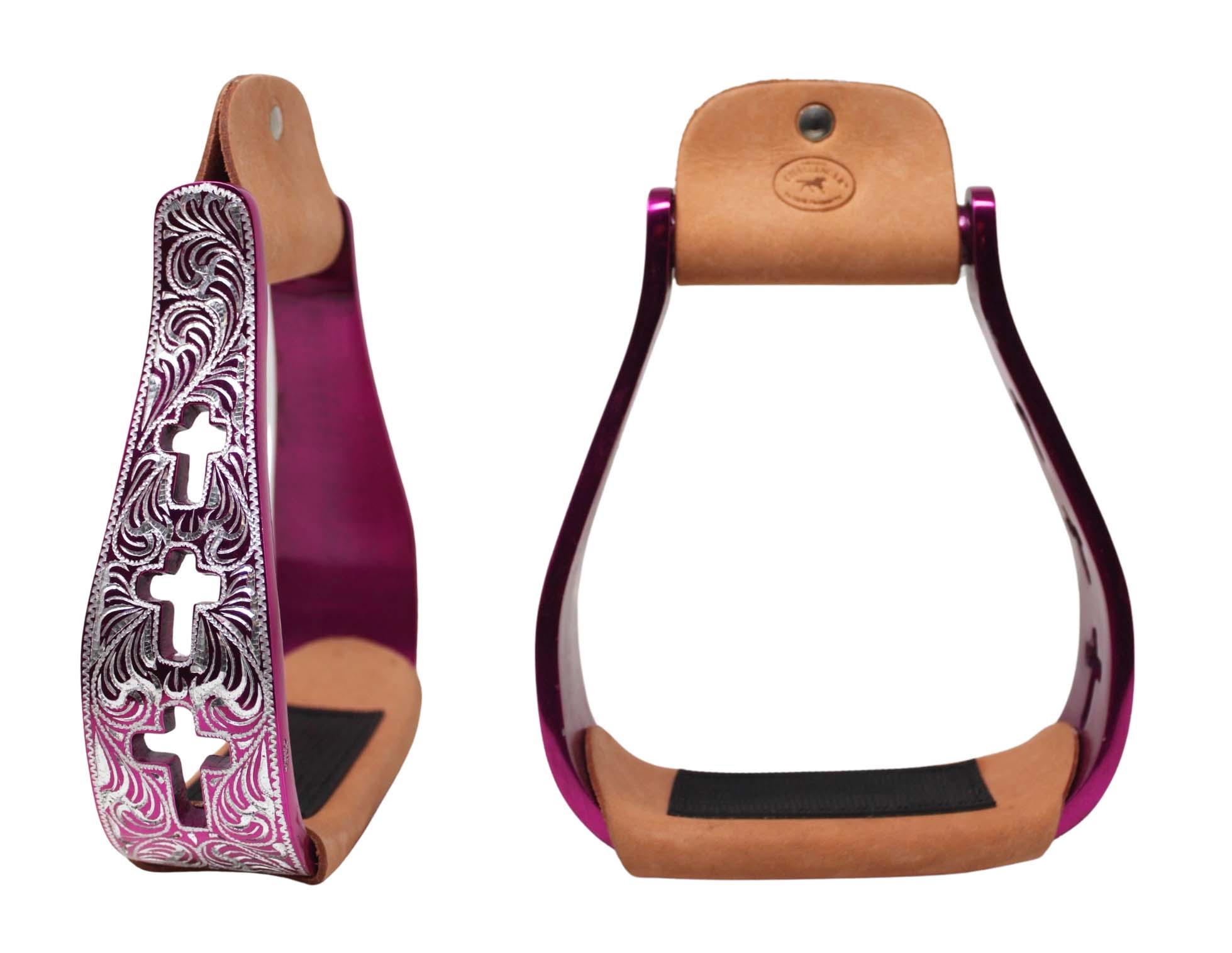 Western Show Pferdesattel Steigbügel Aluminium Leder Lauffläche Kreuz graviert 5145v - Bild 13 von 21