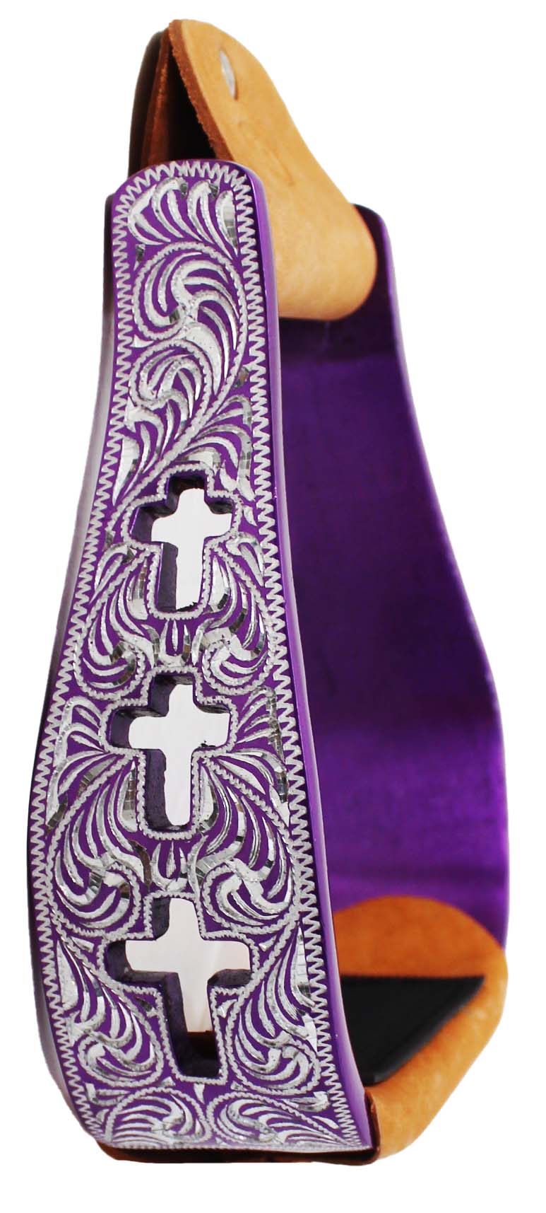 Western Show Pferdesattel Steigbügel Aluminium Leder Lauffläche Kreuz graviert 5145v - Bild 21 von 21
